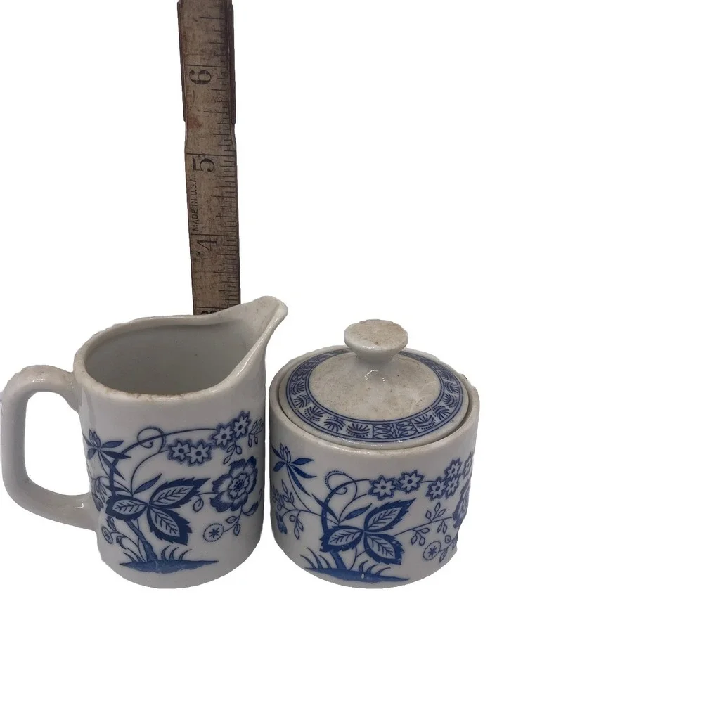 Vtg Blue Onion Cream And Sugar Bowl Japan Blue‎ and White China